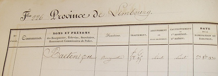 Willem Baeten burgemeester in 1830