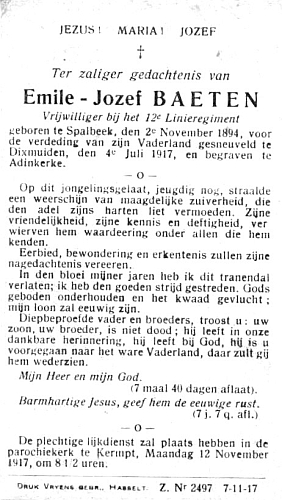 bidprentje Emile Jozef Baeten